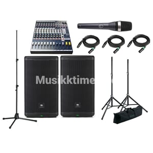PA pakke med 12" høyttalere,kabler,mixer,stativ og mic.