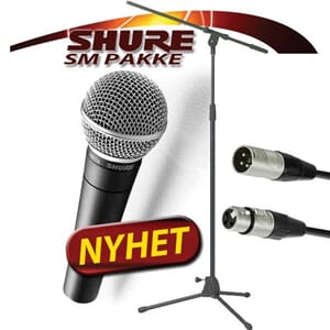 Shure SM-58 + mikrofonstativ + Mikrofonkabel 10 M
