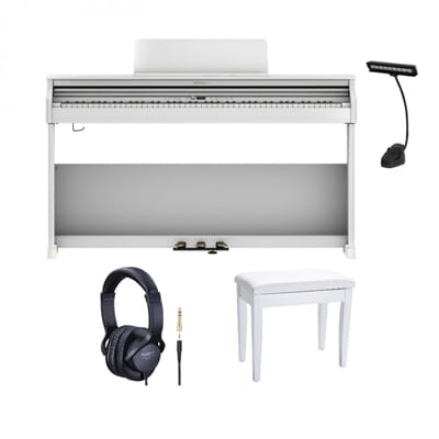 Roland RP701 Pakke i hvit med Pianokrakk,Lys og Headsett - Musikktimen