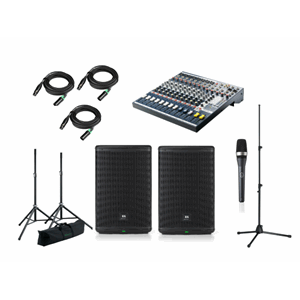 PA pakke med høyttaler,kabler,mixer,stativ og mic.